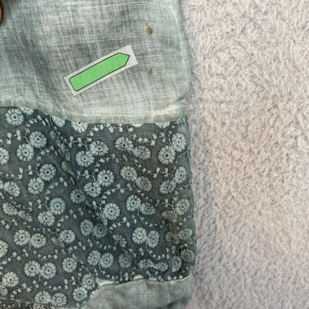 Linen Lagenlook Cottagecore Size XL Ombre Green Floral Tunic Button Front Top